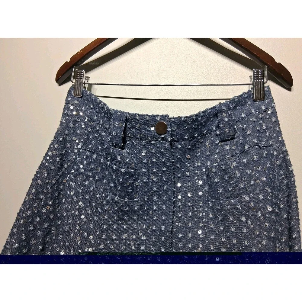 Lovebirds Women's Cotton Long Sequin Denim A Line Skirt Size L
